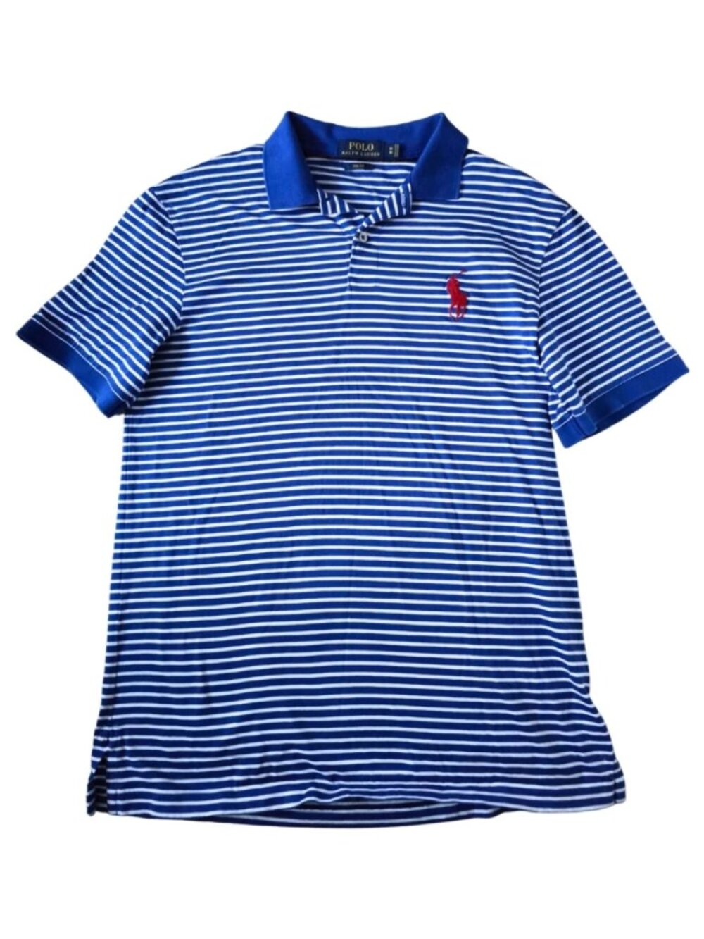 Polo Ralph Lauren Blue White Striped Collared Shirt Big Logo Pro Fit Medium